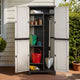 Tall Outdoor Storage Cabinet 173cm – Lockable Weatherproof Garden Shed with Adjustable Shelves – Rattan Look Beige