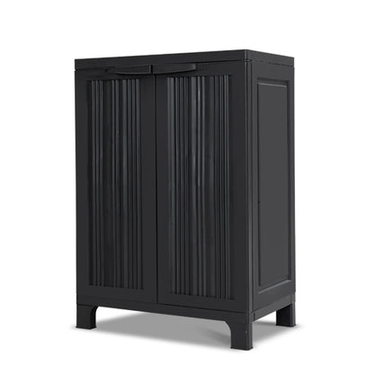 Outdoor Storage Cabinet 92cm – Lockable Garden Cupboard with Adjustable Shelves | Black Weatherproof Plastic