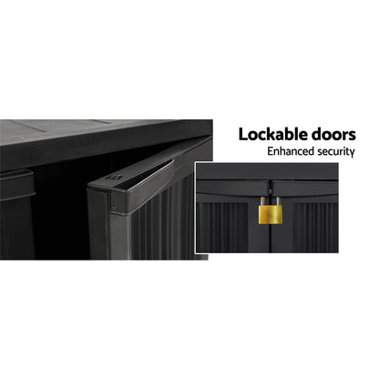 Outdoor Storage Cabinet 92cm – Lockable Garden Cupboard with Adjustable Shelves | Black Weatherproof Plastic