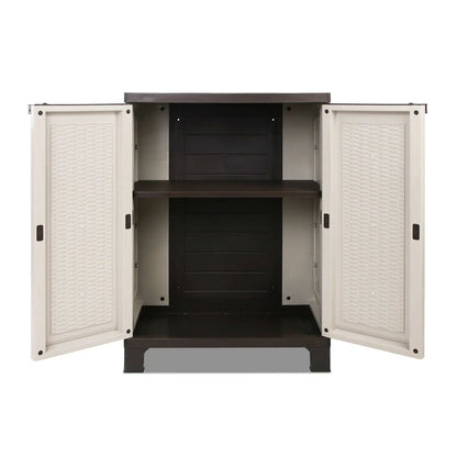 Outdoor Storage Cabinet 92cm Lockable | Weatherproof Cupboard Rattan Beige