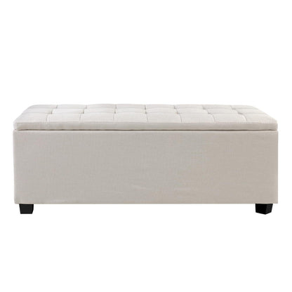 Storage Ottoman Blanket Box – 97cm Faux Linen Bench Seat with Hidden Storage (Beige)