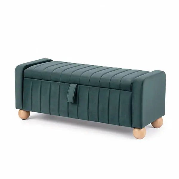 Artiss green velvet storage ottoman bench, front view