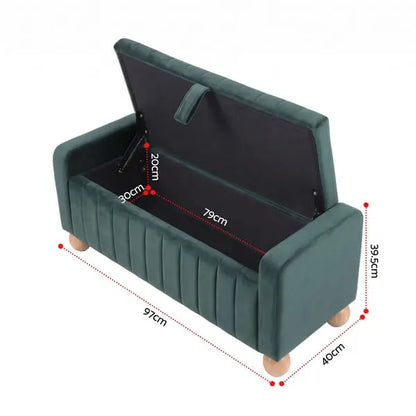 Artiss Velvet Storage Ottoman Bench – Green, Blanket Box with Footrest