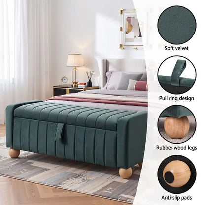 Artiss Velvet Storage Ottoman Bench – Green, Blanket Box with Footrest