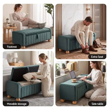 Artiss Velvet Storage Ottoman Bench – Green, Blanket Box with Footrest
