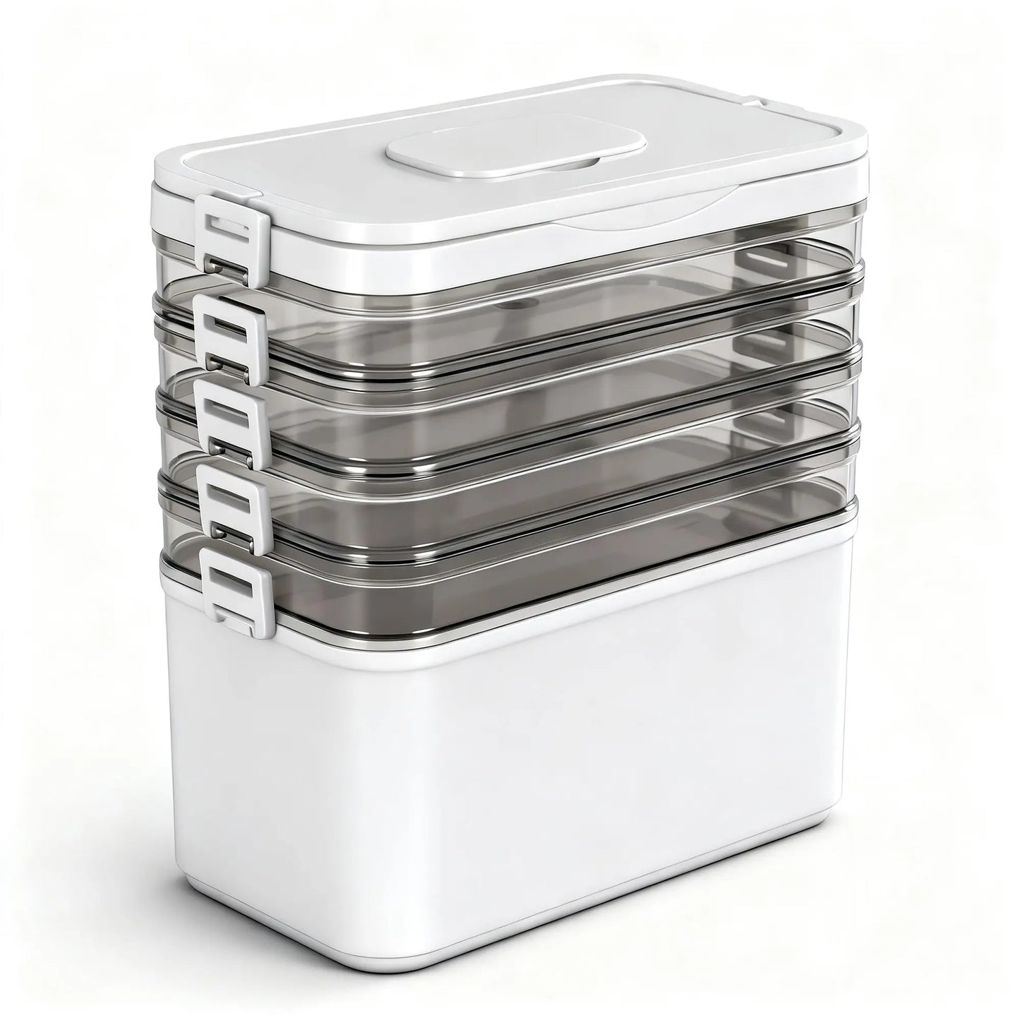 5-Tier Clear Modular Storage Organiser - Detachable Layers with Handle for Home, Desk & Travel