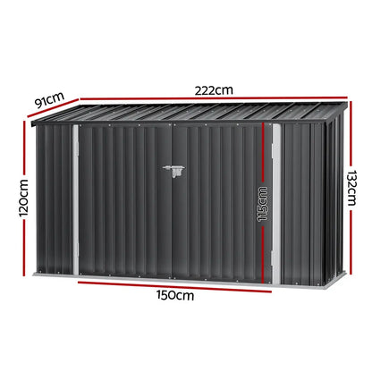 Garden shed dimensions 222cm x 91cm showing compact footprint
