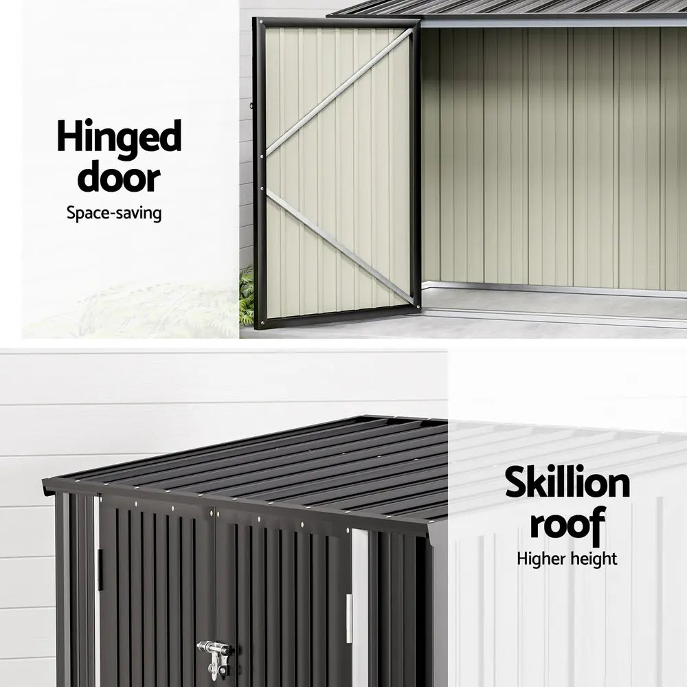 Close up of garden shed double hinged doors with locking mechanism