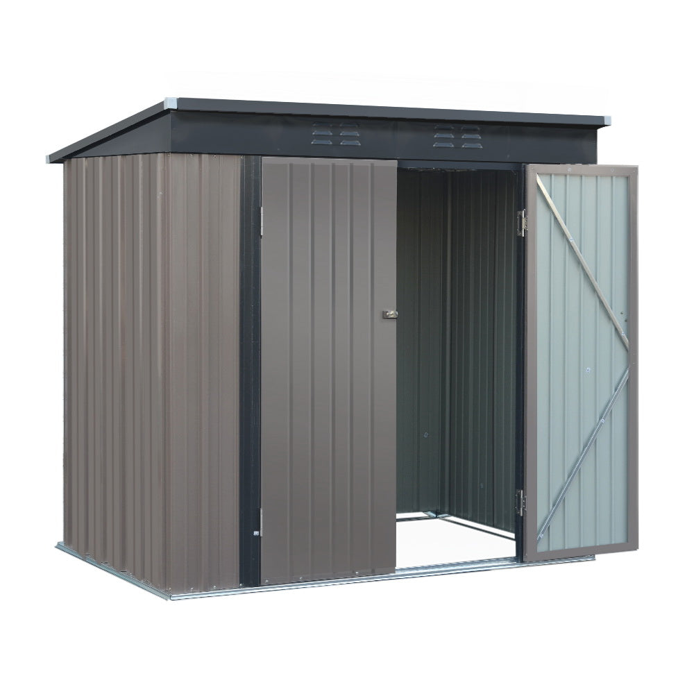 Compact 1.95m x 1.31m grey steel garden shed with hinged double doors