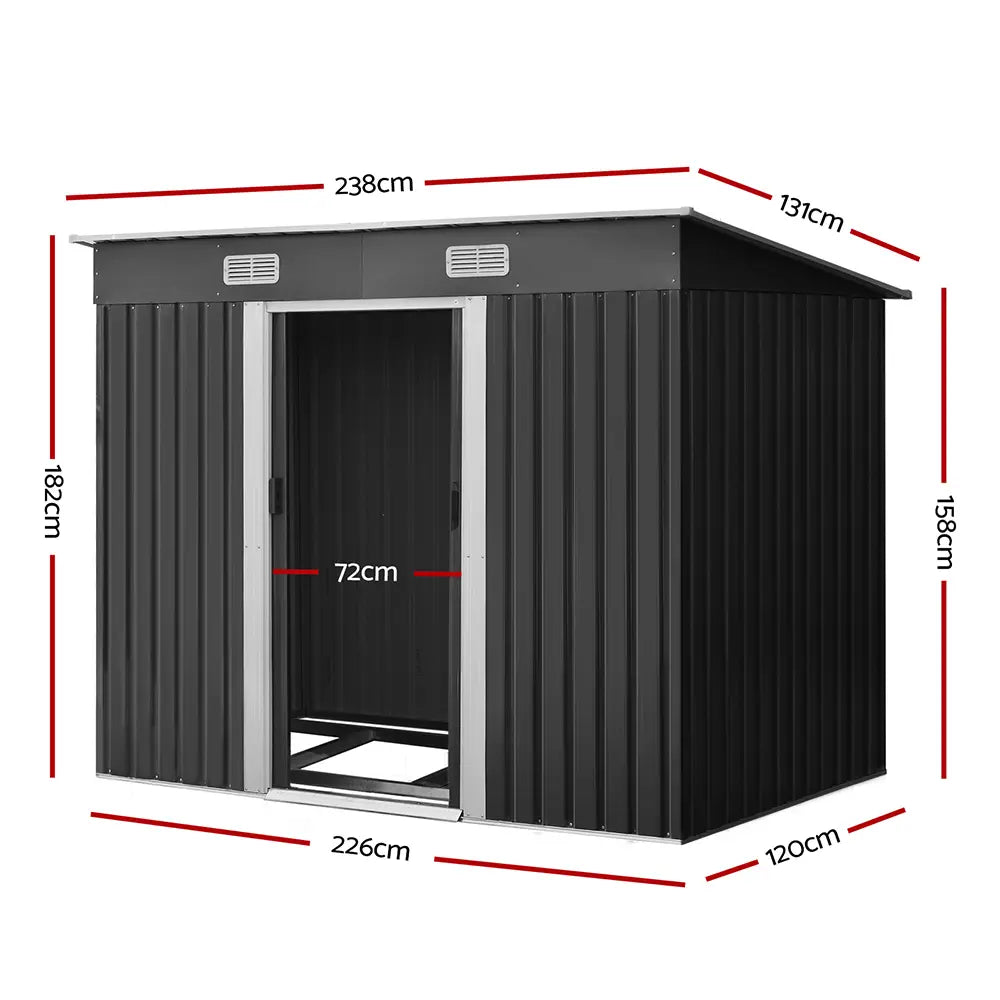 2.38m x 1.31m metal shed size comparison in typical Australian backyard