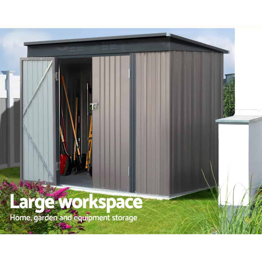 2.31 x 1.31m Metal Garden Shed – Lockable Outdoor Tool Storage with Double Doors & Vents (Brown)