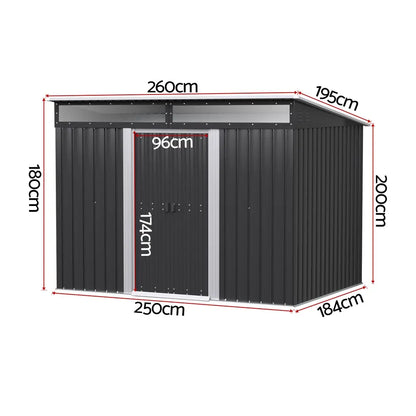 Giantz 2.6x1.95m garden shed dimensions showing compact footprint for suburban yards