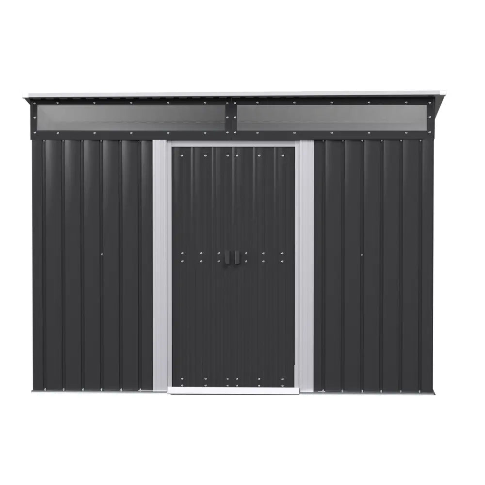 Double sliding doors on space-saving Giantz storage shed with lockable mechanism