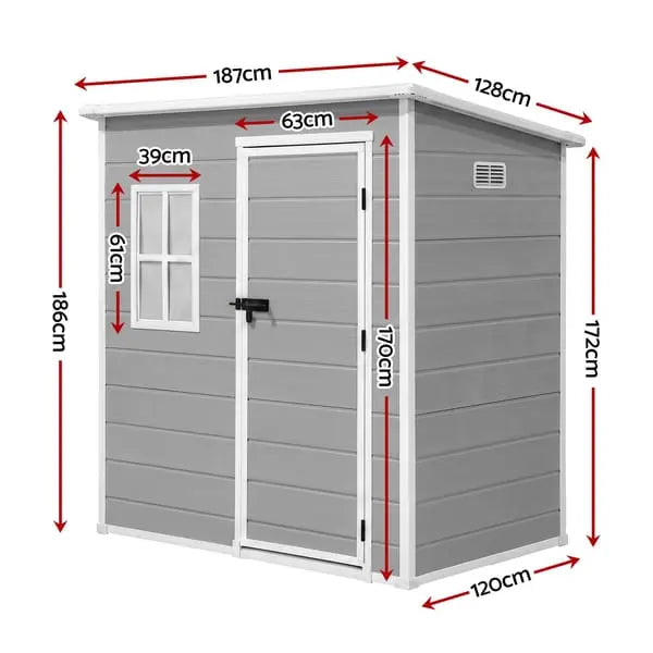 Giantz Resin Garden Shed 1.87 x 1.28m - Rust-Free Lockable Outdoor Storage Box, Grey