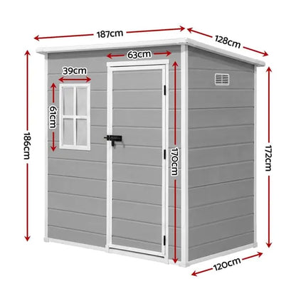 Giantz Resin Garden Shed 1.87 x 1.28m - Rust-Free Lockable Outdoor Storage Box, Grey