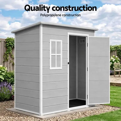 Giantz Resin Garden Shed 1.87 x 1.28m - Rust-Free Lockable Outdoor Storage Box, Grey