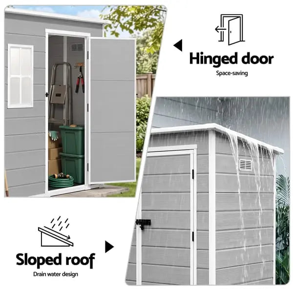 Sloped roof and ventilation panel detail on Giantz polypropylene garden shed