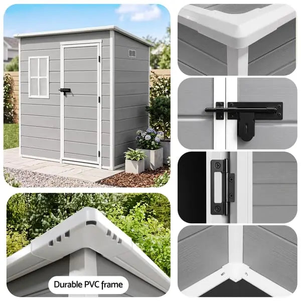 Giantz Resin Garden Shed 1.87 x 1.28m - Rust-Free Lockable Outdoor Storage Box, Grey