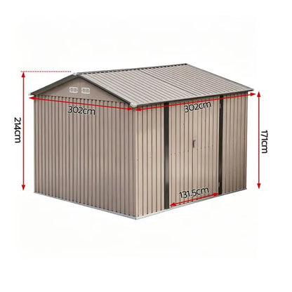 Giantz 3×3m Garden Shed Brown - Hinged Doors, 4 Air Vents, Galvanised Steel | 9m² Backyard Storage