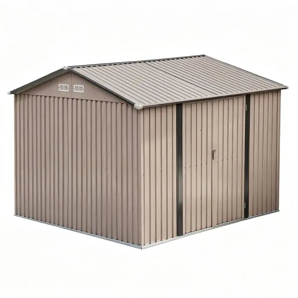 Giantz 3x3m brown garden shed double hinged doors galvanised steel 9m2 backyard storage Australia