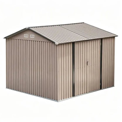 Giantz 3x3m brown garden shed double hinged doors galvanised steel 9m2 backyard storage Australia