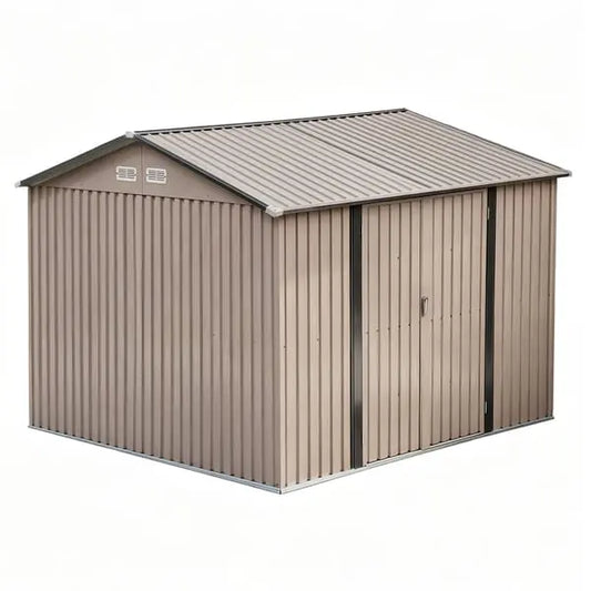 Giantz 3x3m brown garden shed double hinged doors galvanised steel 9m2 backyard storage Australia