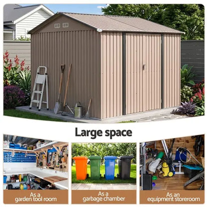 Giantz 3×3m Garden Shed Brown - Hinged Doors, 4 Air Vents, Galvanised Steel | 9m² Backyard Storage