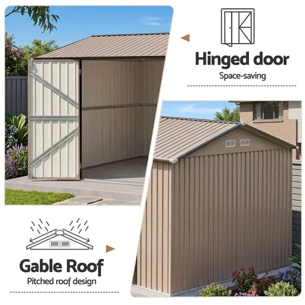 Giantz 3×3m Garden Shed Brown - Hinged Doors, 4 Air Vents, Galvanised Steel | 9m² Backyard Storage