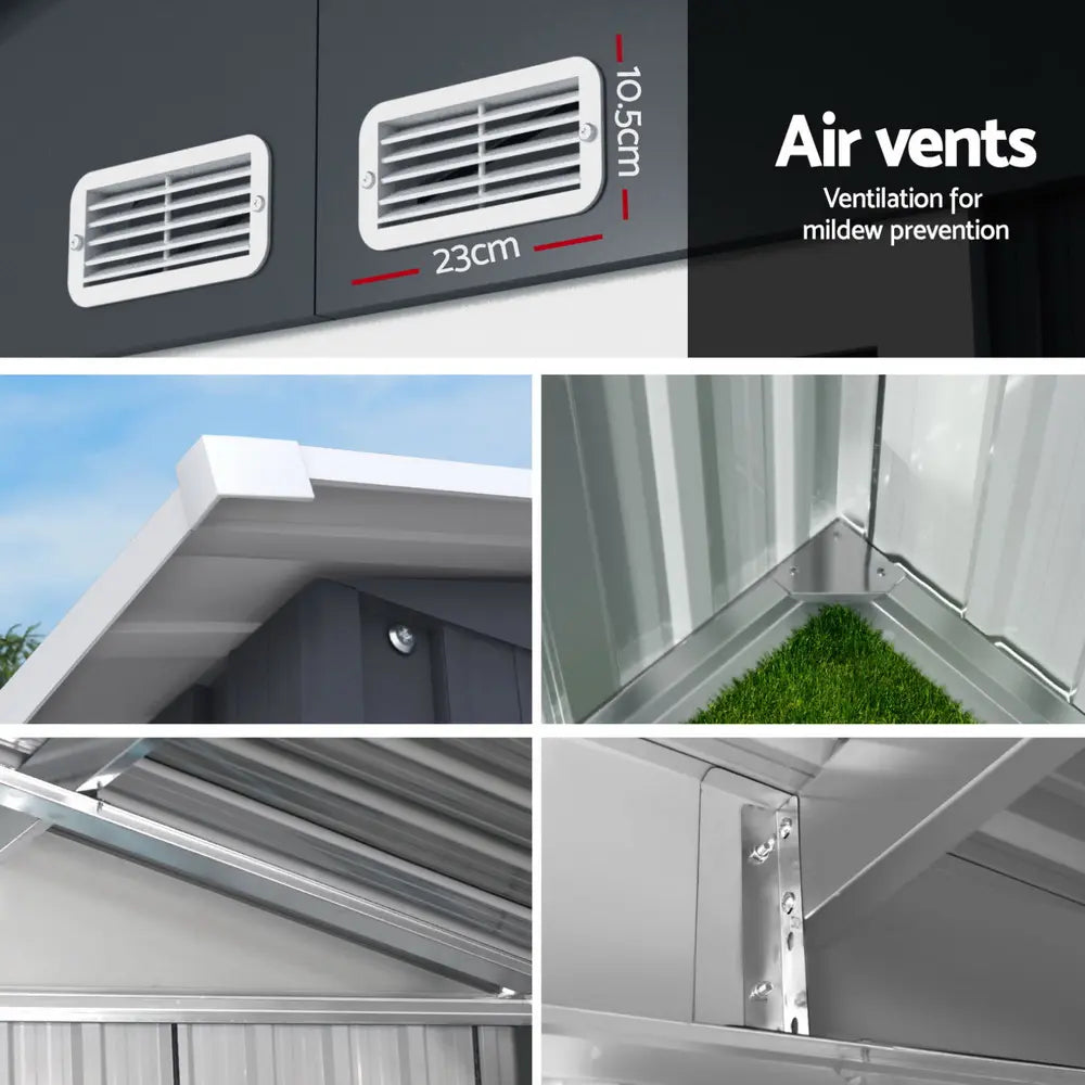 Air ventilation vents on weatherproof garden shed