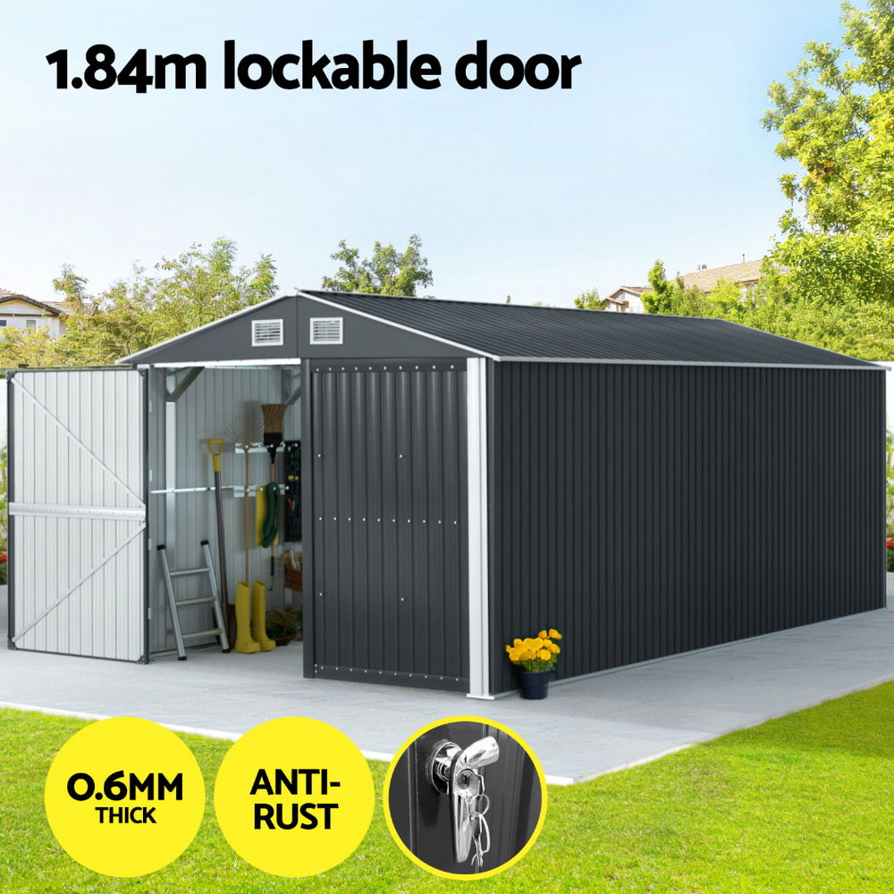 XL Garden Shed 3x5.38m – Heavy-Duty Steel Workshop Shed with Lockable Double Doors