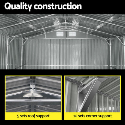 XL Garden Shed 3x5.38m – Heavy-Duty Steel Workshop Shed with Lockable Double Doors
