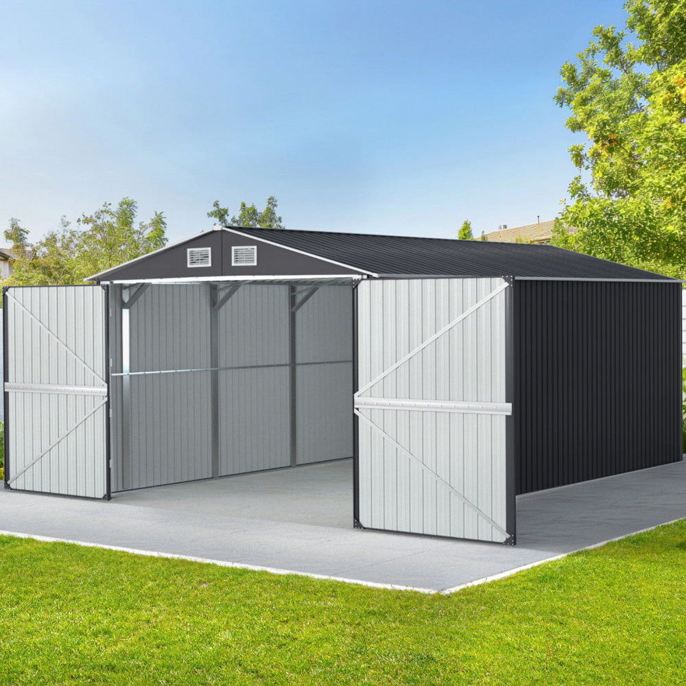 XL Garden Shed 3x5.38m – Heavy-Duty Steel Workshop Shed with Lockable Double Doors