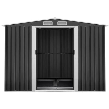 2.58x3.14M Garden Shed with Metal Base – Outdoor Workshop Storage with Sliding Doors & Air Vents, Grey