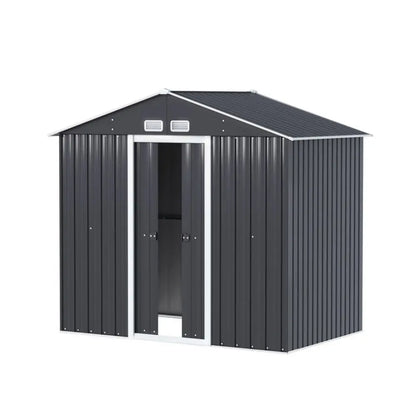 Grey galvanized steel garden shed 2.15m with double sliding doors for outdoor storage