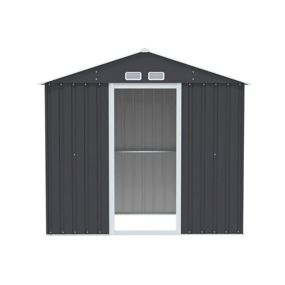 Spacious interior of 2.15m steel garden shed for tools and equipment storage