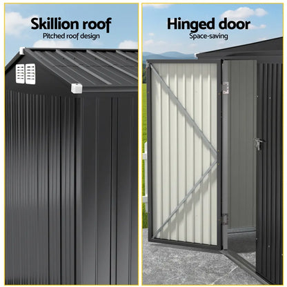 Wide double hinge doors on Giantz storage shed showing easy access