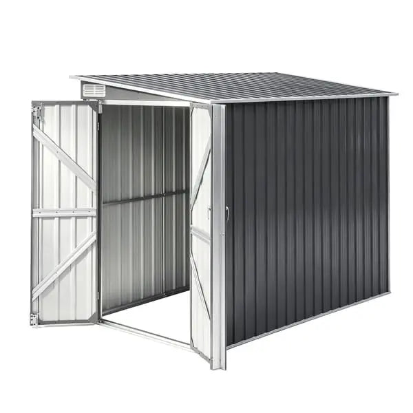 Giantz lean-to garden shed 118x238cm deep galvanised steel bike storage shelter grey double doors