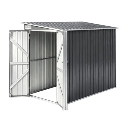 Giantz lean-to garden shed 118x238cm deep galvanised steel bike storage shelter grey double doors