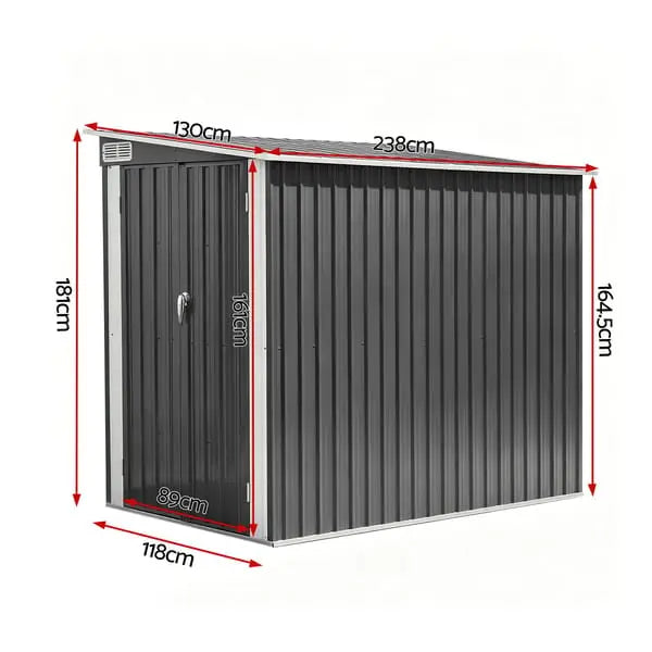 Giantz Lean-To Garden Shed 118×238cm - Steel Bike & Gear Shelter, Side-of-House Storage