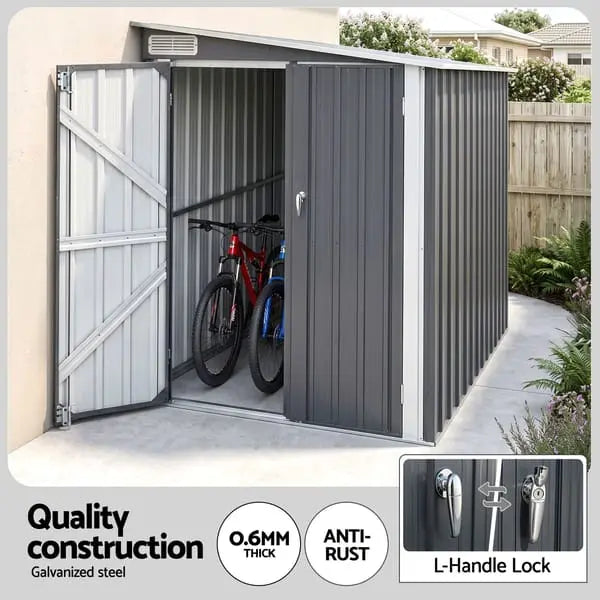 Giantz 118cm wide lean-to steel shed installed along side of house in narrow side passage