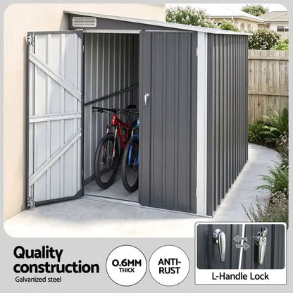 Giantz 118cm wide lean-to steel shed installed along side of house in narrow side passage