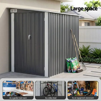 Giantz Lean-To Garden Shed 118×238cm - Steel Bike & Gear Shelter, Side-of-House Storage