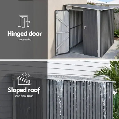 Giantz Lean-To Garden Shed 118×238cm - Steel Bike & Gear Shelter, Side-of-House Storage