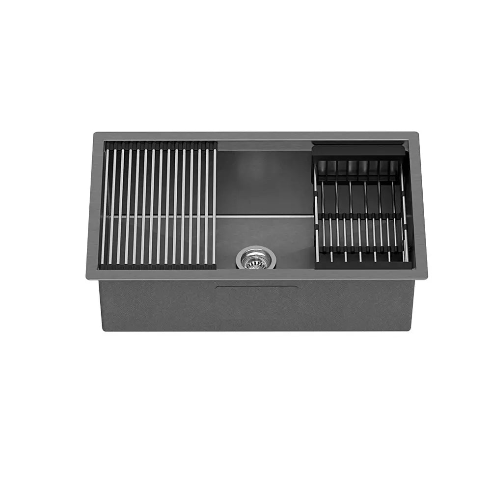 Cefito 70x45cm Stainless Steel Kitchen Sink with Drying Rack & Basket - Handmade 304 Grade