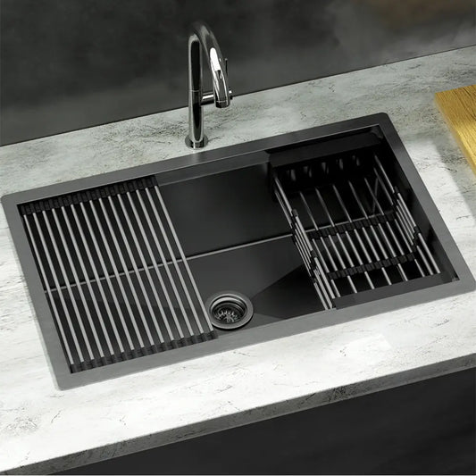 Cefito 70x45cm 304 stainless steel kitchen sink with drying rack and basket