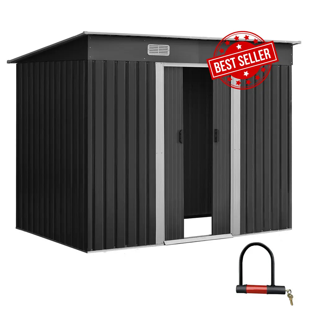 2.38 x 1.31m grey metal garden shed with sliding doors