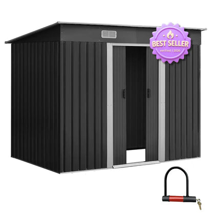 2.38 x 1.31m grey metal garden shed with sliding doors