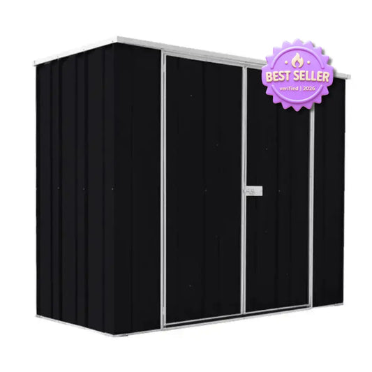 Best selling SpanBilt YardStore F63-D slimline garden shed in Monolith with extra-wide double hinged doors for carport storage