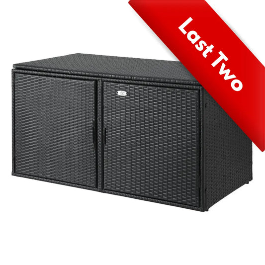 Last two of the Large black wicker outdoor storage cabinet 333L capacity with dual opening design for deck and patio storage