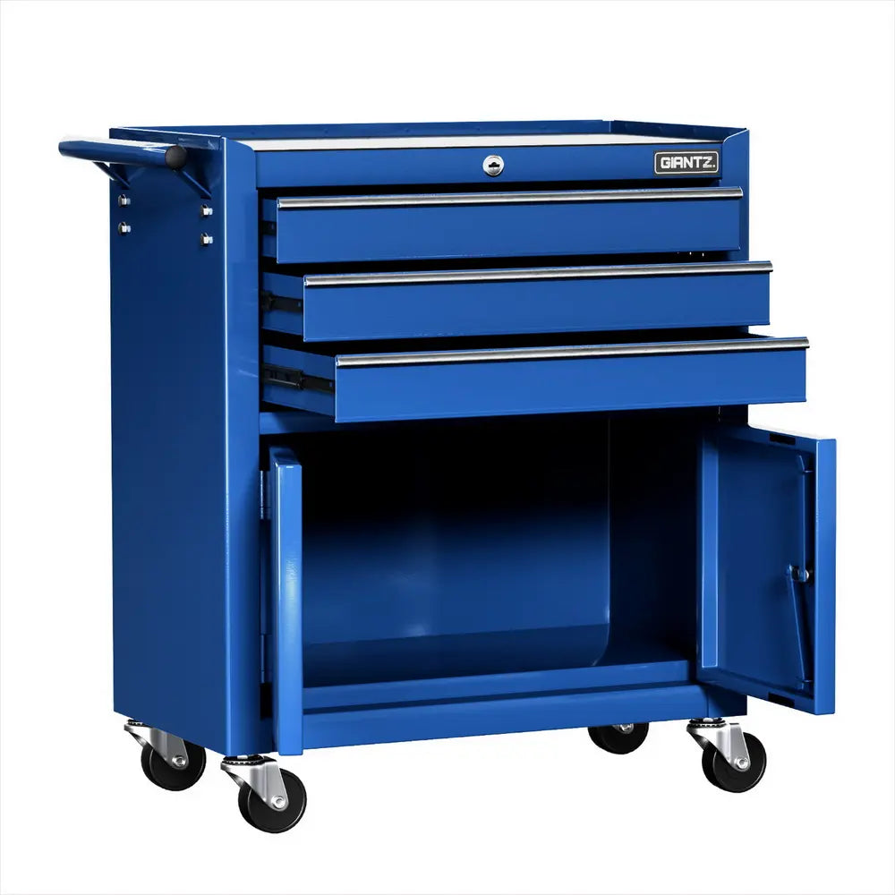 Double door cabinet on Giantz steel tool trolley for garage storage